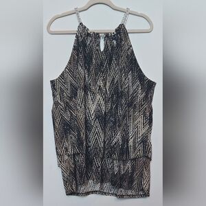 💥4 for $30💥 Lily Morgan Sleeveless Black/Cream Patterned Halter Top size 3X